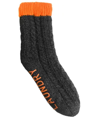 Aurors Sherpa Lined Chunky Knitted Slipper Socks in Orange - Tokyo Laundry