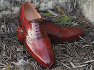 Awesome Handmade Men's Brown Wing Tip Brogue Leather Shoes, Men Lace up Designer Shoes
