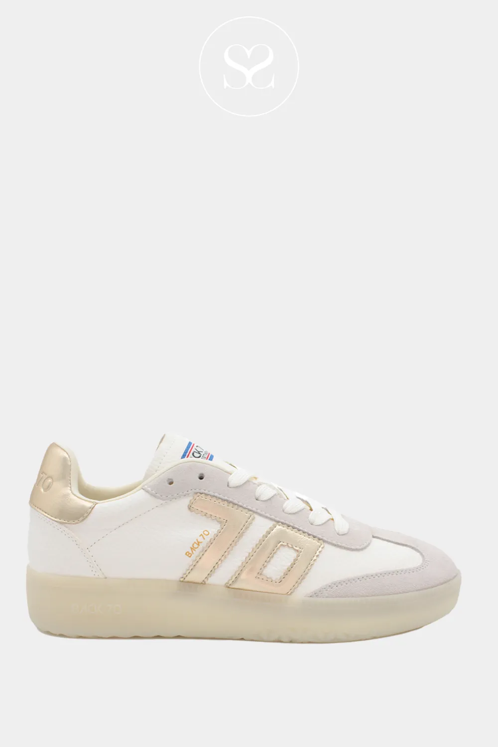 BACK 70 BOSTON WHITE LEATHER AND GOLD CHUNKY TRAINERS