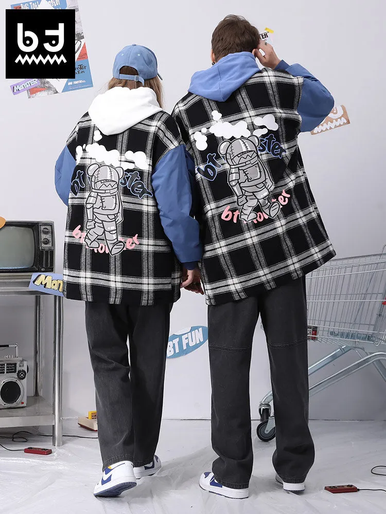 Black and white checkered Bigdon print jacket with shoulder drop sleeves