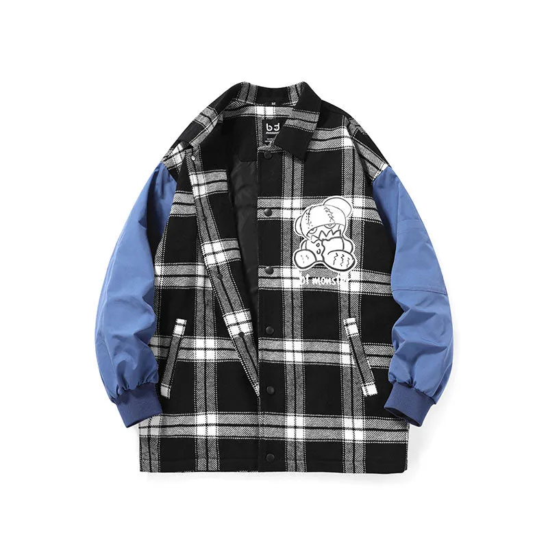 Black and white checkered Bigdon print jacket with shoulder drop sleeves
