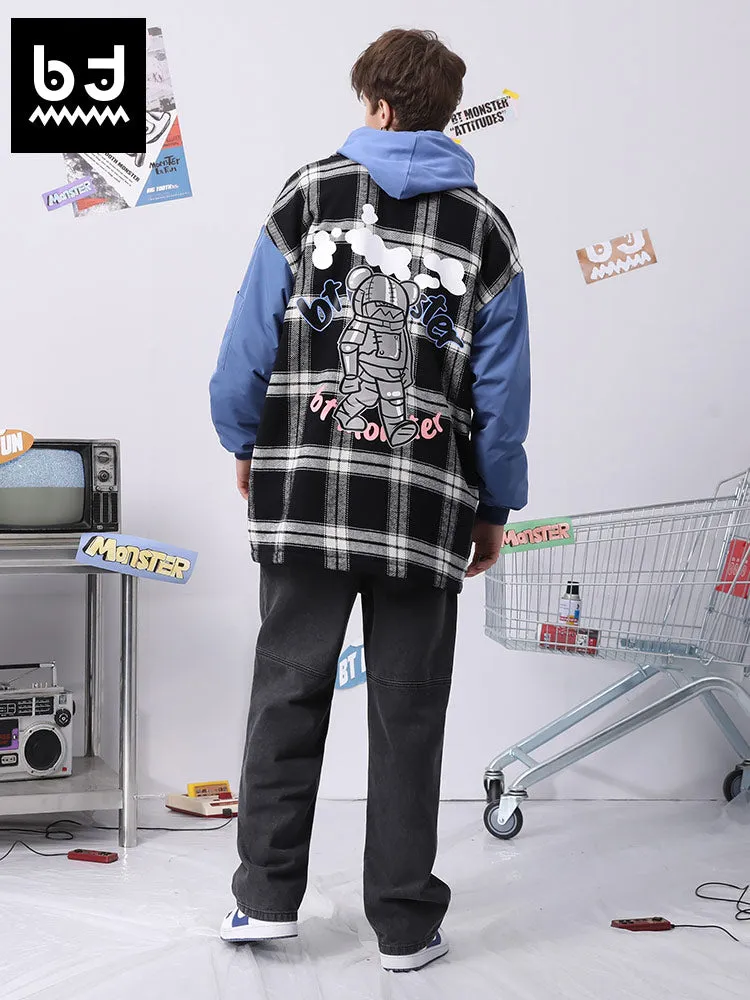 Black and white checkered Bigdon print jacket with shoulder drop sleeves