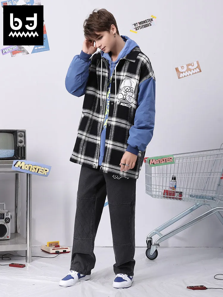 Black and white checkered Bigdon print jacket with shoulder drop sleeves