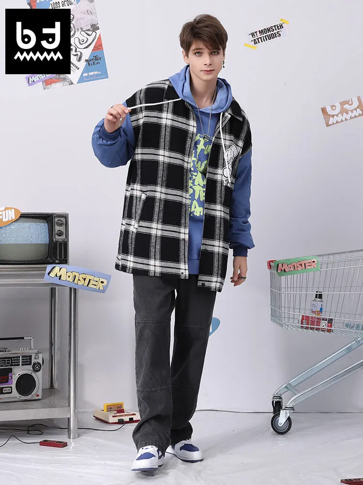Black and white checkered Bigdon print jacket with shoulder drop sleeves