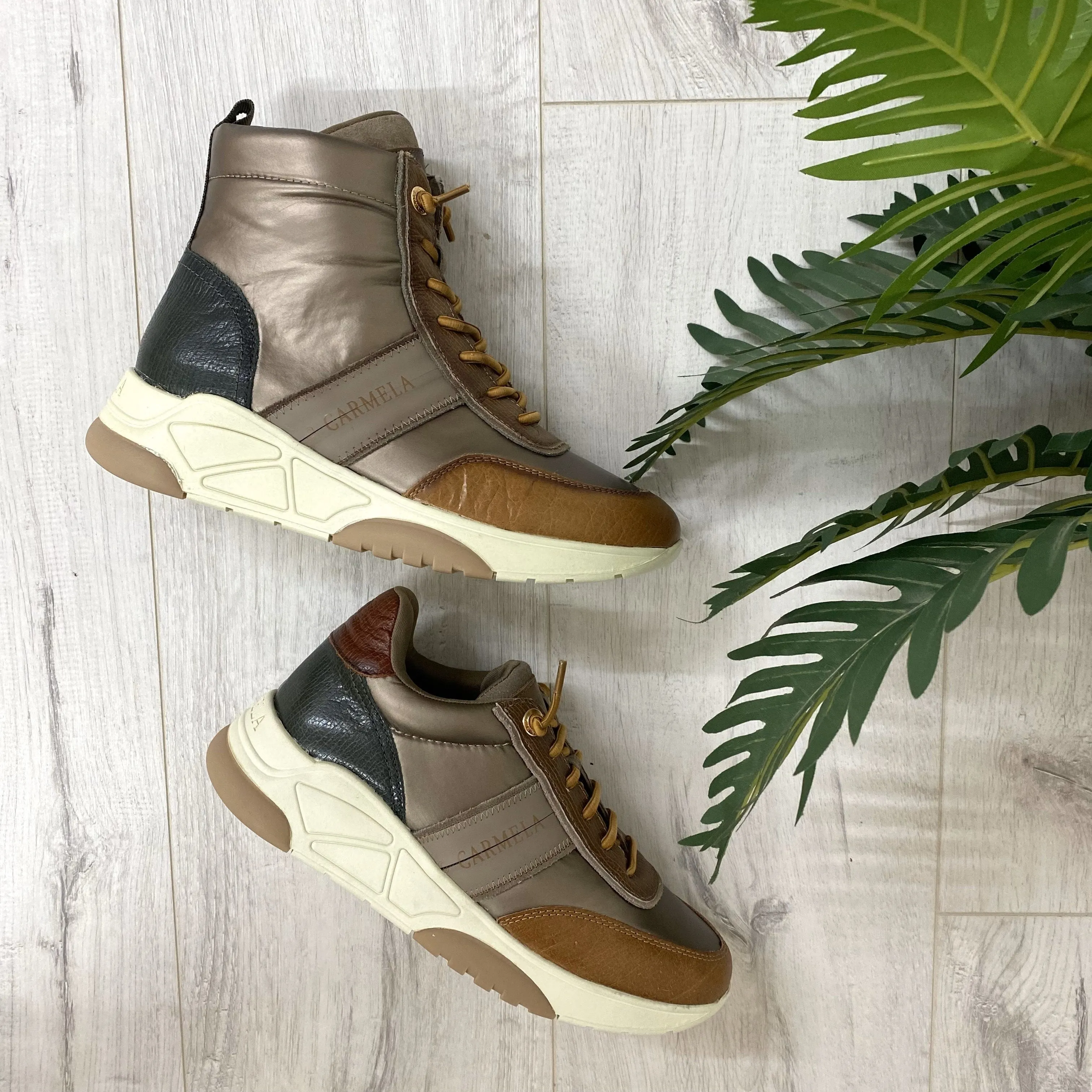 Carmela Brown & Taupe Elastic Lace Sneakers