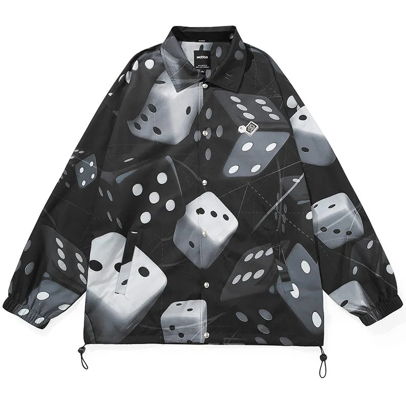 Dice Graffiti Print Drop-Shoulder Sleeve Jacket