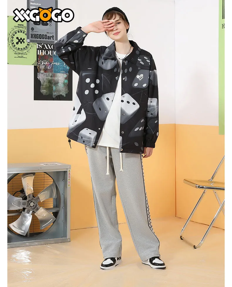 Dice Graffiti Print Drop-Shoulder Sleeve Jacket