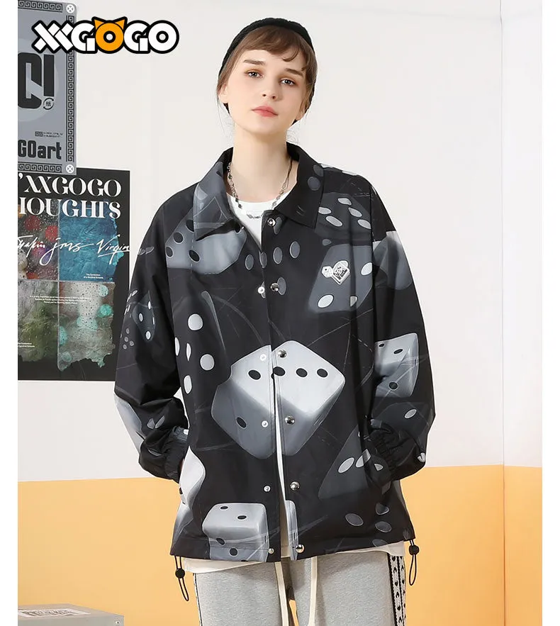 Dice Graffiti Print Drop-Shoulder Sleeve Jacket