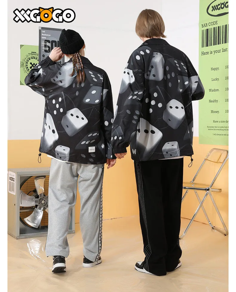 Dice Graffiti Print Drop-Shoulder Sleeve Jacket