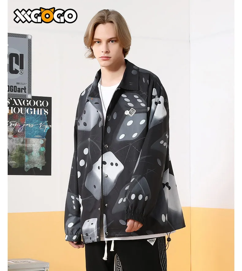 Dice Graffiti Print Drop-Shoulder Sleeve Jacket