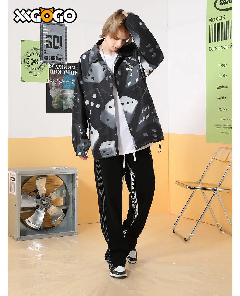 Dice Graffiti Print Drop-Shoulder Sleeve Jacket