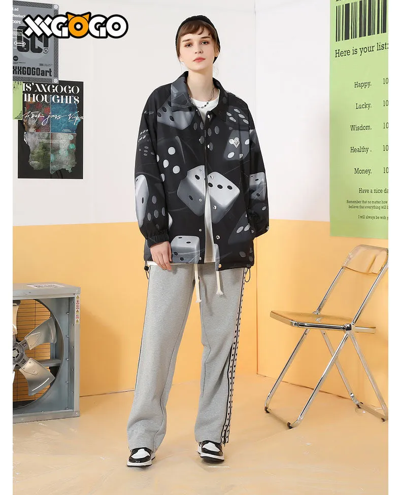 Dice Graffiti Print Drop-Shoulder Sleeve Jacket