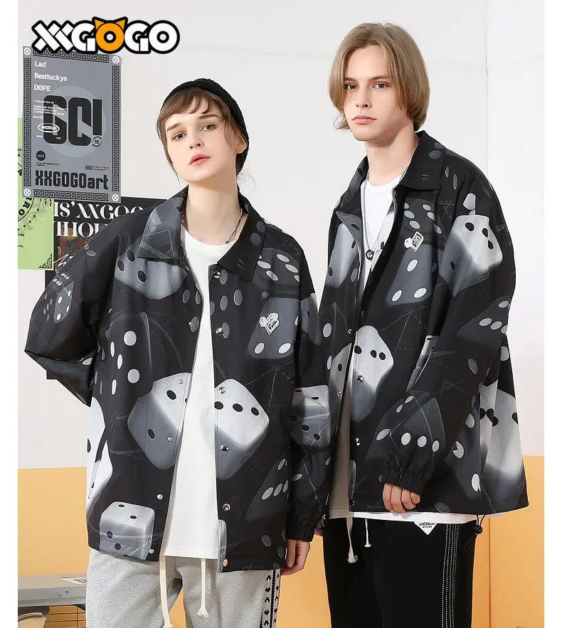 Dice Graffiti Print Drop-Shoulder Sleeve Jacket
