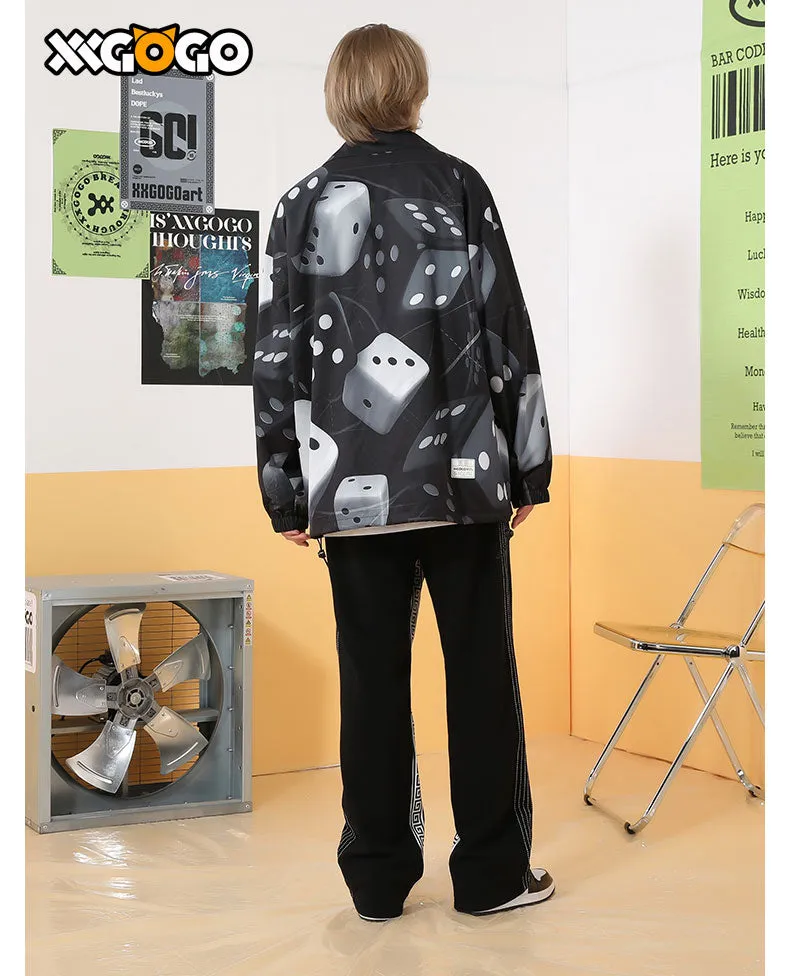 Dice Graffiti Print Drop-Shoulder Sleeve Jacket