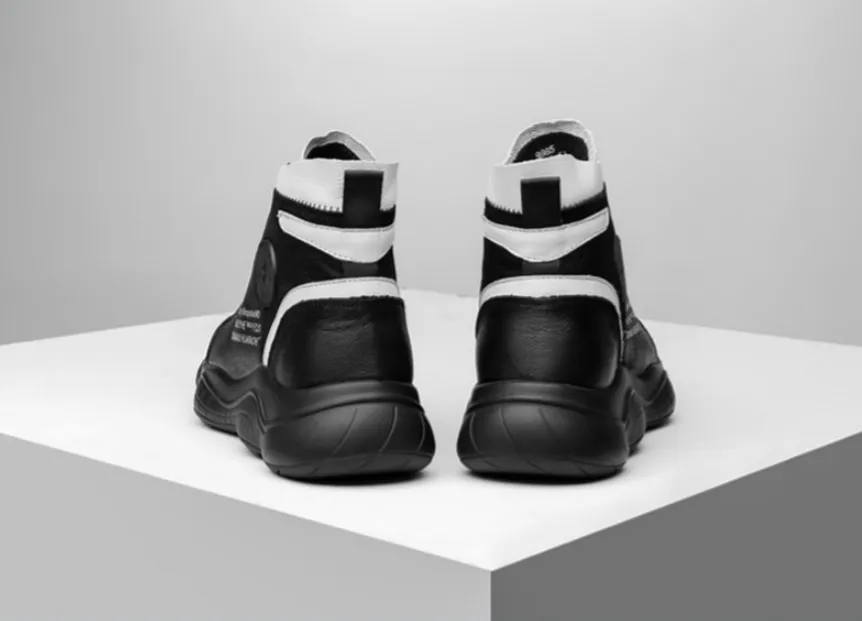 FAMAN LEATHER HIGH TOP TRAINERS WITH LETTERS PRINT DETAIL