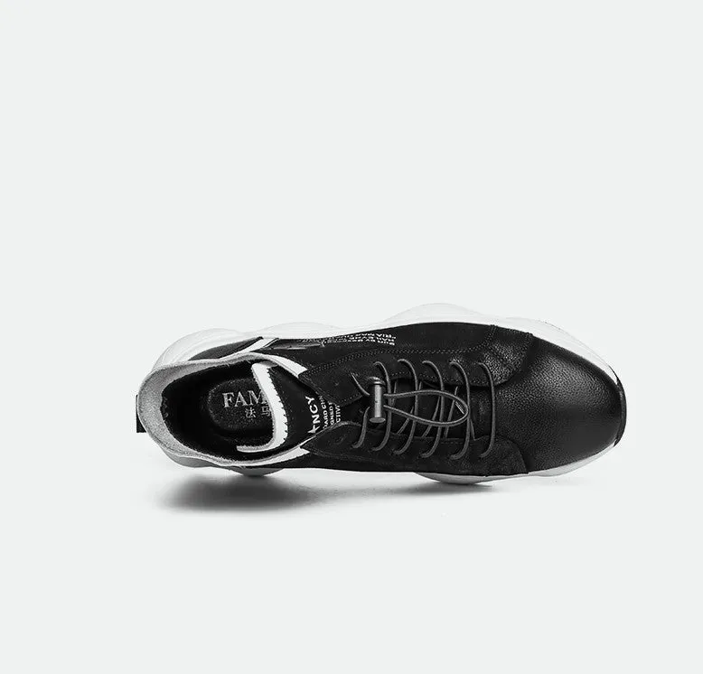 FAMAN LEATHER HIGH TOP TRAINERS WITH LETTERS PRINT DETAIL