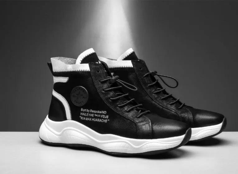 FAMAN LEATHER HIGH TOP TRAINERS WITH LETTERS PRINT DETAIL