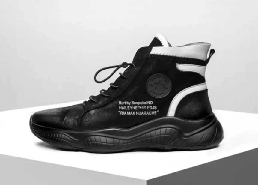FAMAN LEATHER HIGH TOP TRAINERS WITH LETTERS PRINT DETAIL