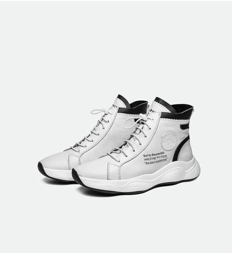 FAMAN LEATHER HIGH TOP TRAINERS WITH LETTERS PRINT DETAIL