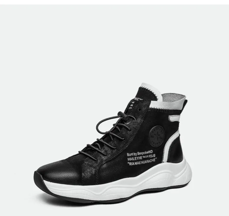 FAMAN LEATHER HIGH TOP TRAINERS WITH LETTERS PRINT DETAIL