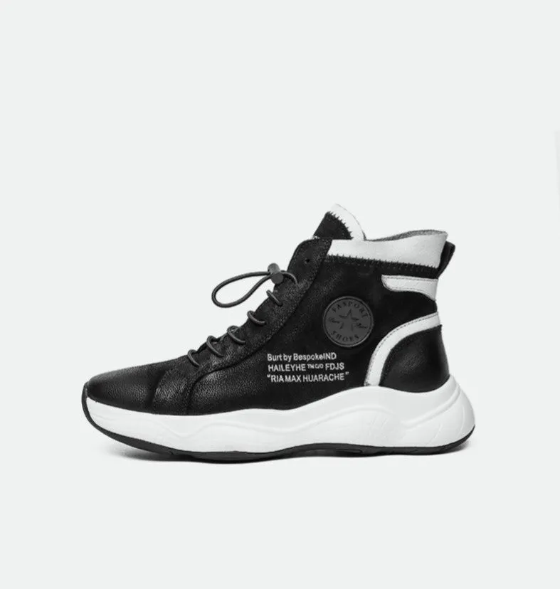 FAMAN LEATHER HIGH TOP TRAINERS WITH LETTERS PRINT DETAIL