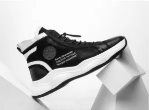 FAMAN LEATHER HIGH TOP TRAINERS WITH LETTERS PRINT DETAIL