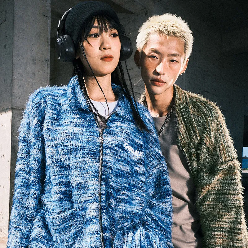 【GENANX2024NEW】American vintage windmill striped plush letter Logo embroidered drop cuff jacket