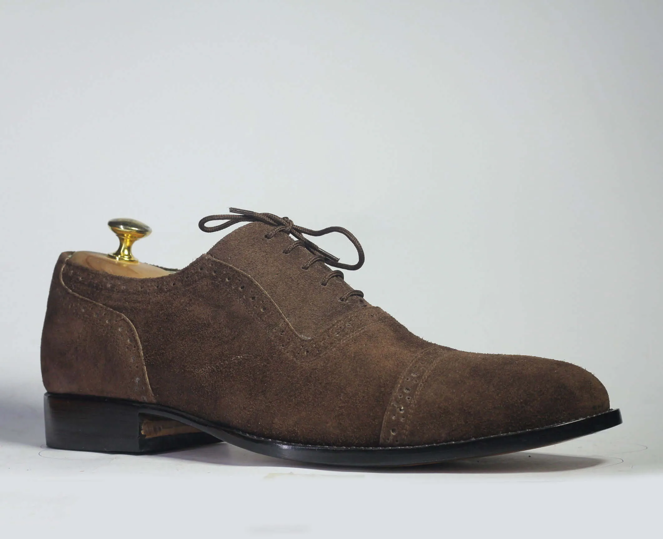 Handmade Men's Brown Cap Toe Suede Shoes, Men Lace Up Dress Formal Fashion Shoes