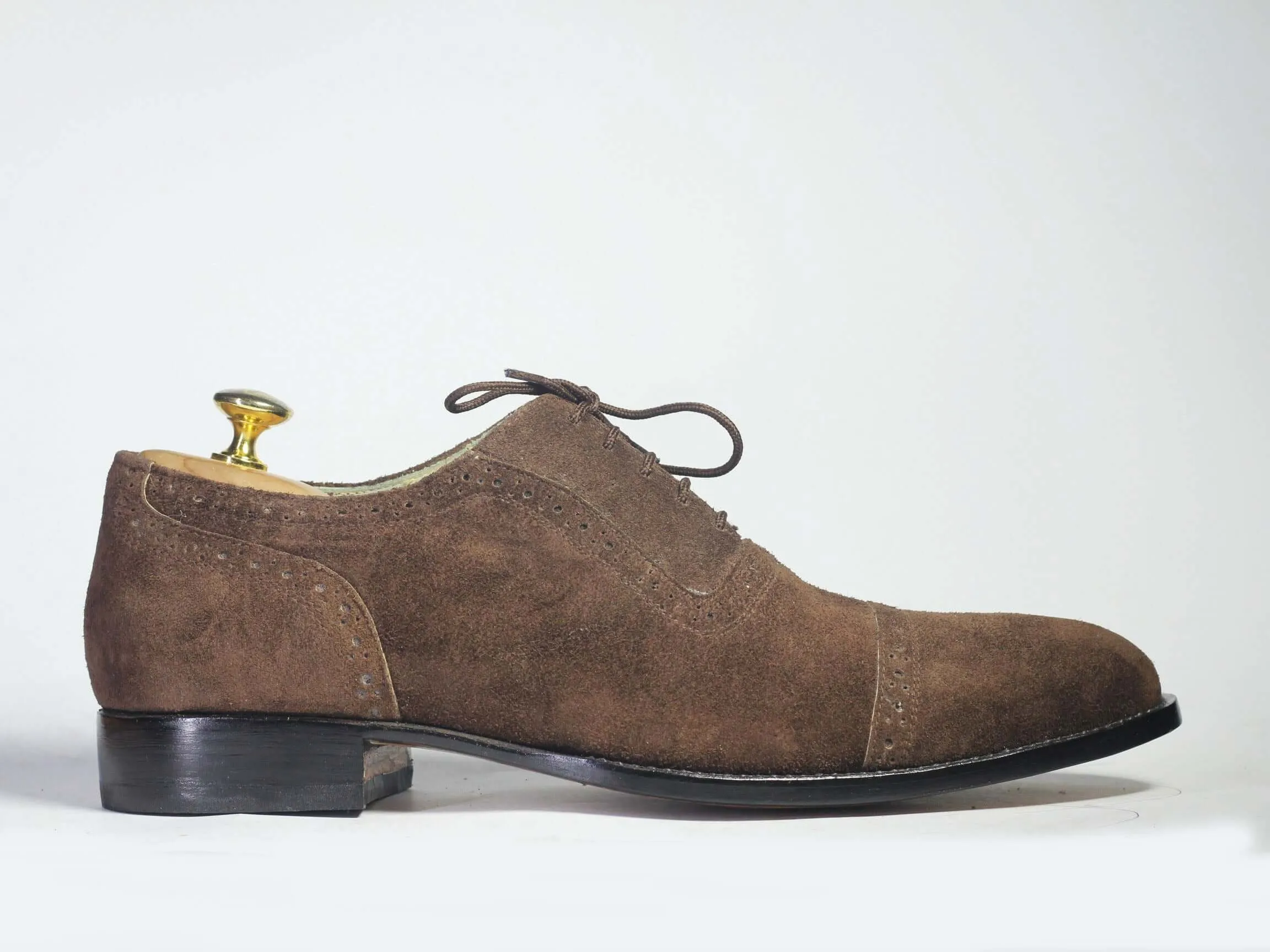 Handmade Men's Brown Cap Toe Suede Shoes, Men Lace Up Dress Formal Fashion Shoes