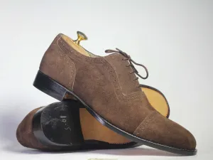 Handmade Men's Brown Cap Toe Suede Shoes, Men Lace Up Dress Formal Fashion Shoes