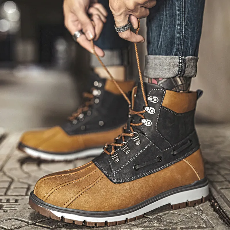 Outdoor Waterproof Men's Motorcycle Boots / Thick Plush Warm Snow Boots
