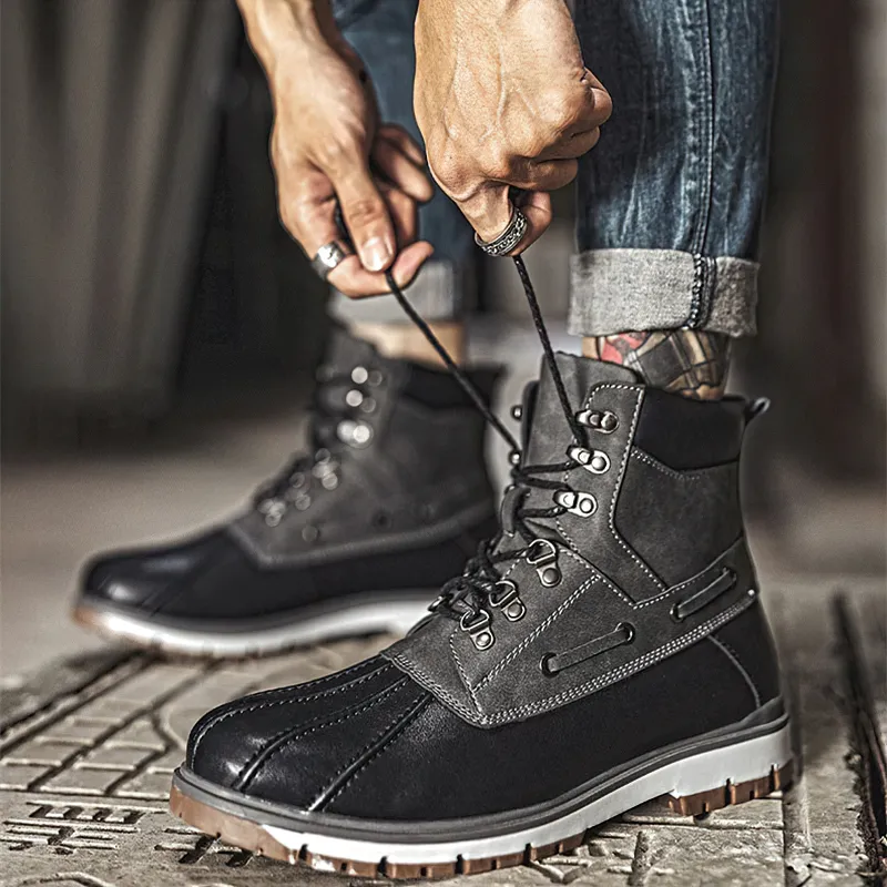 Outdoor Waterproof Men's Motorcycle Boots / Thick Plush Warm Snow Boots