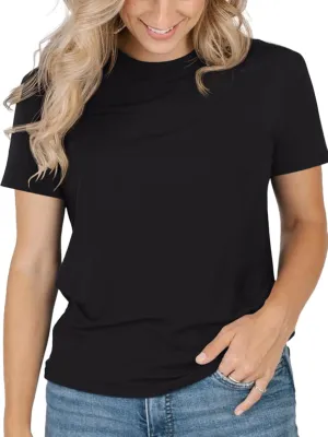 REORIA Womens Summer Crewneck Short Sleeve Cotton Tunic Tops Loose Fit Solid T Shirts 2025 Basic Tees