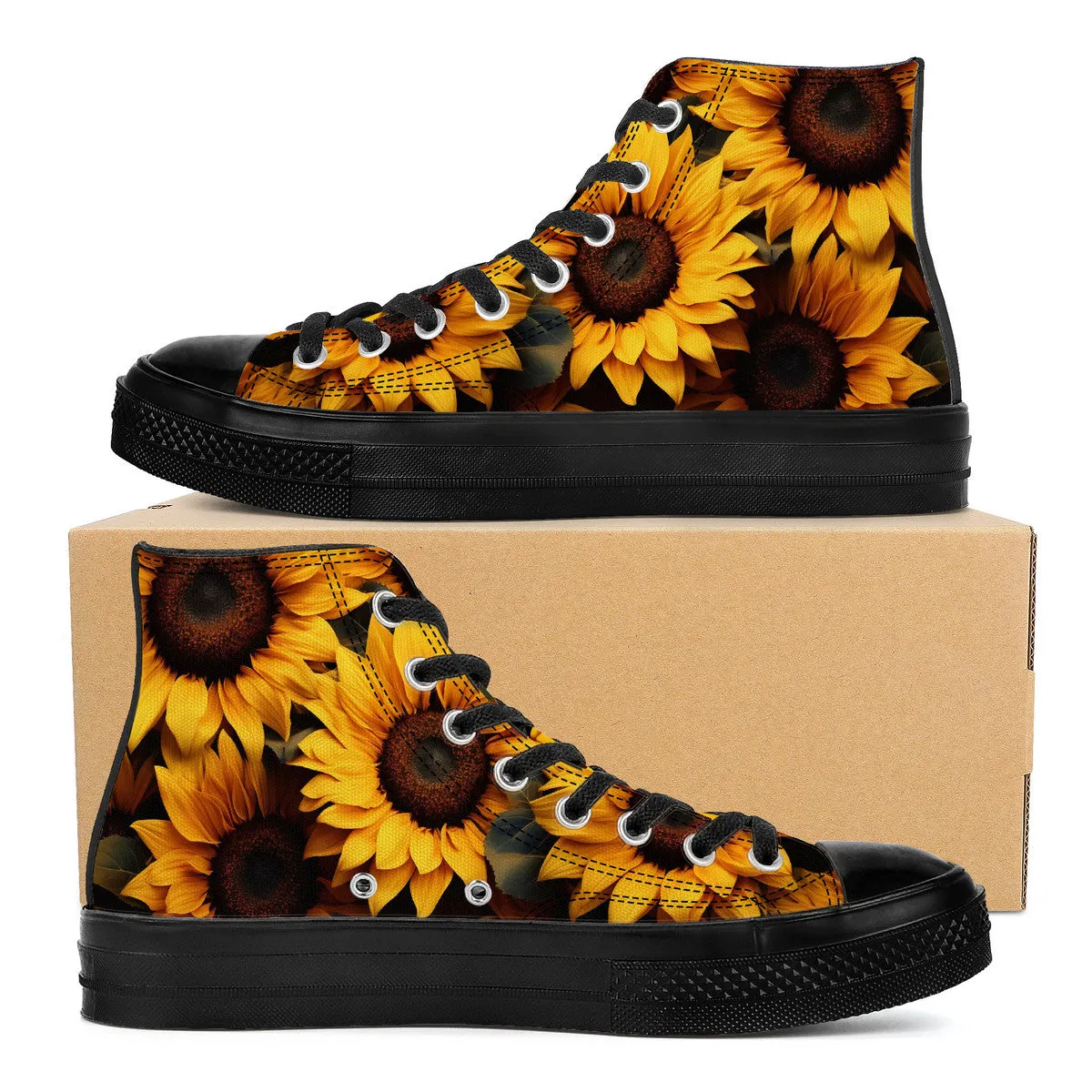 Sunflower Field Days High Top Canvas Shoes - Black
