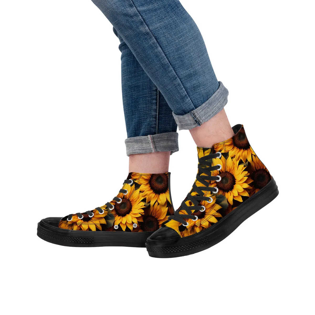 Sunflower Field Days High Top Canvas Shoes - Black