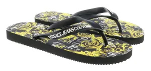 Versace Jeans Couture Black Gold Baroque Signature Print  Fashion Flip Flop-