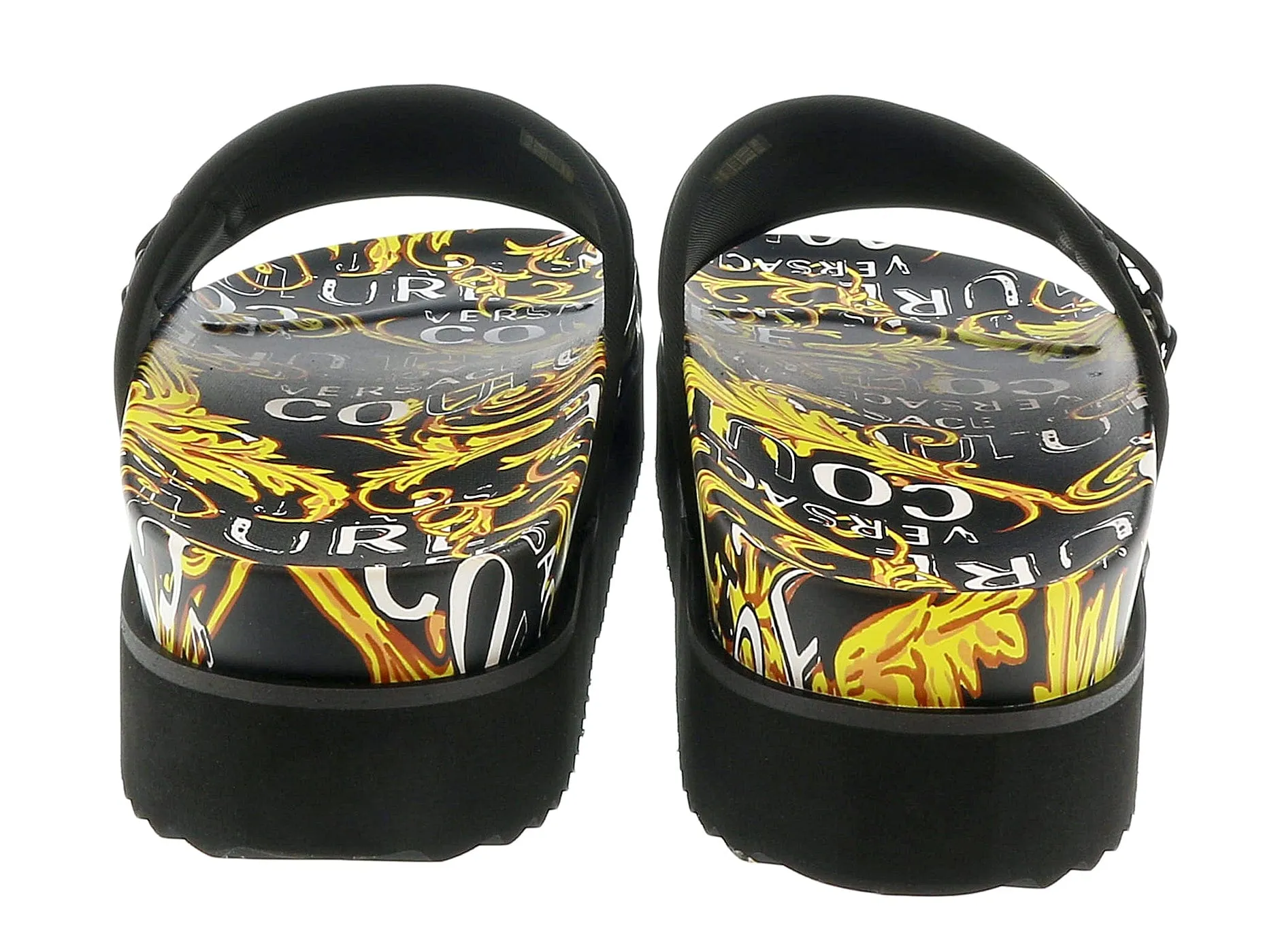 Versace Jeans Couture Black Gold Signature Strap On Fashion Beach Sandal-
