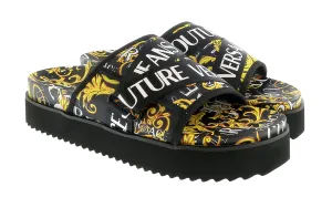 Versace Jeans Couture Black Gold Signature Strap On Fashion Beach Sandal-