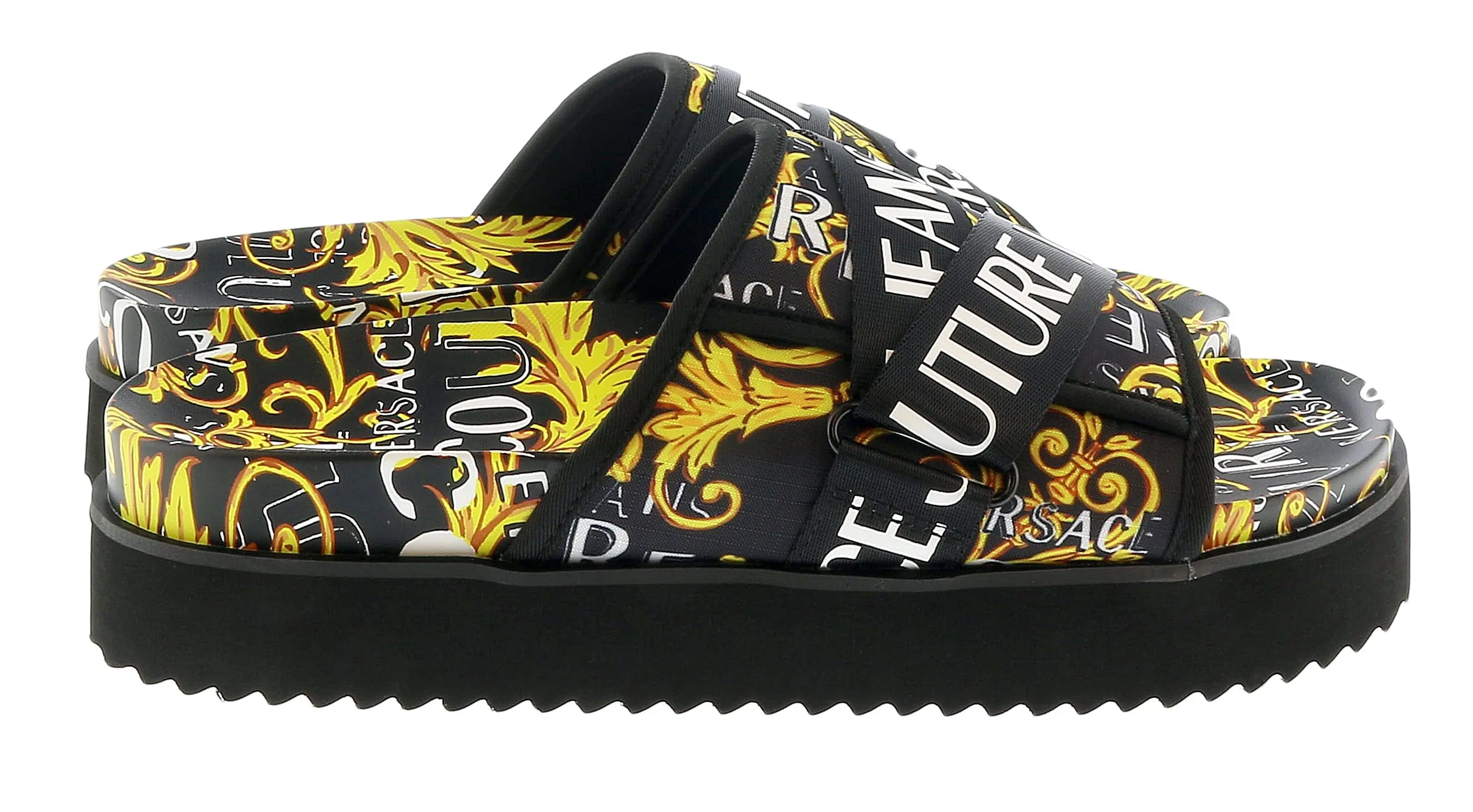 Versace Jeans Couture Black Gold Signature Strap On Fashion Beach Sandal-