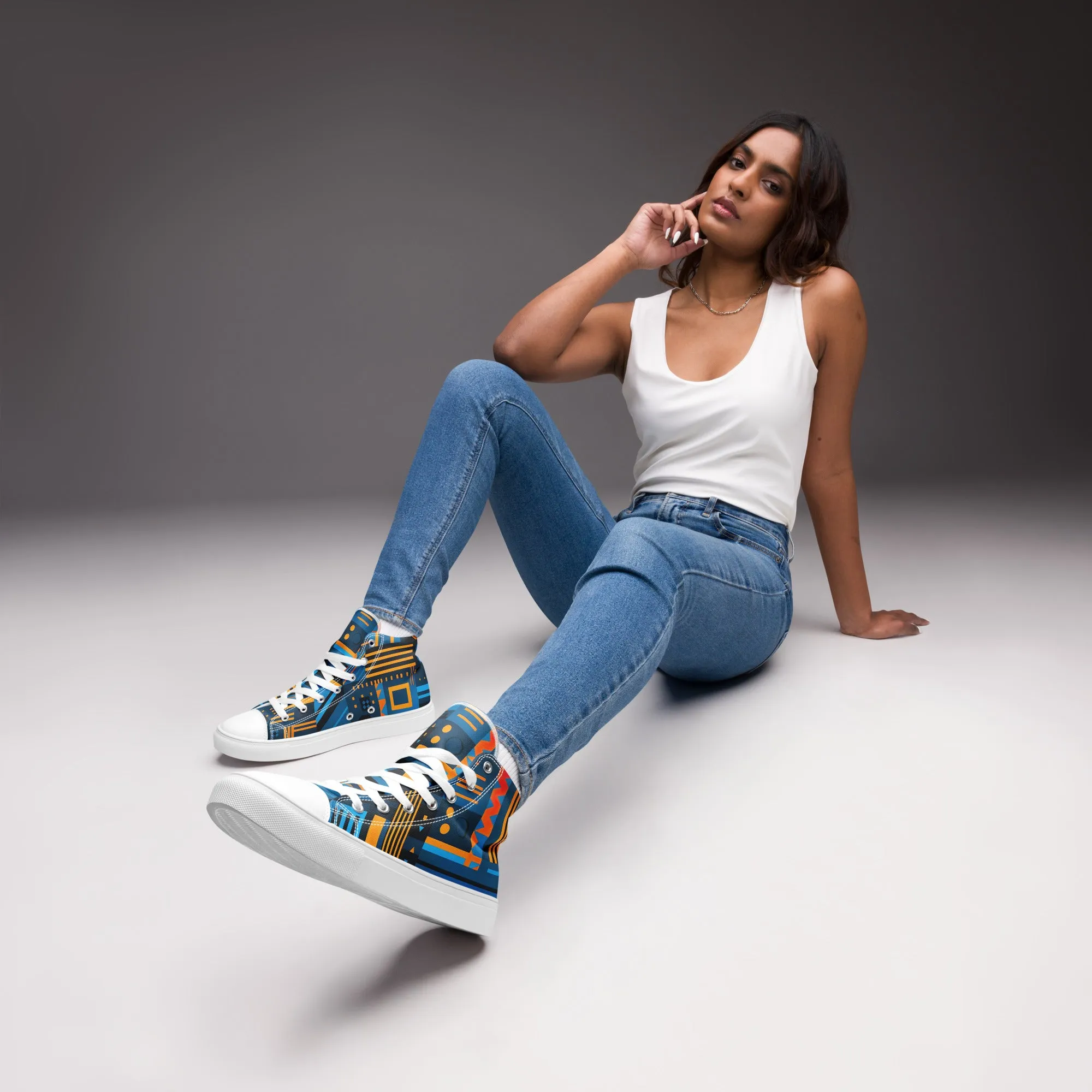 Women’s Blue Kente high top canvas shoes