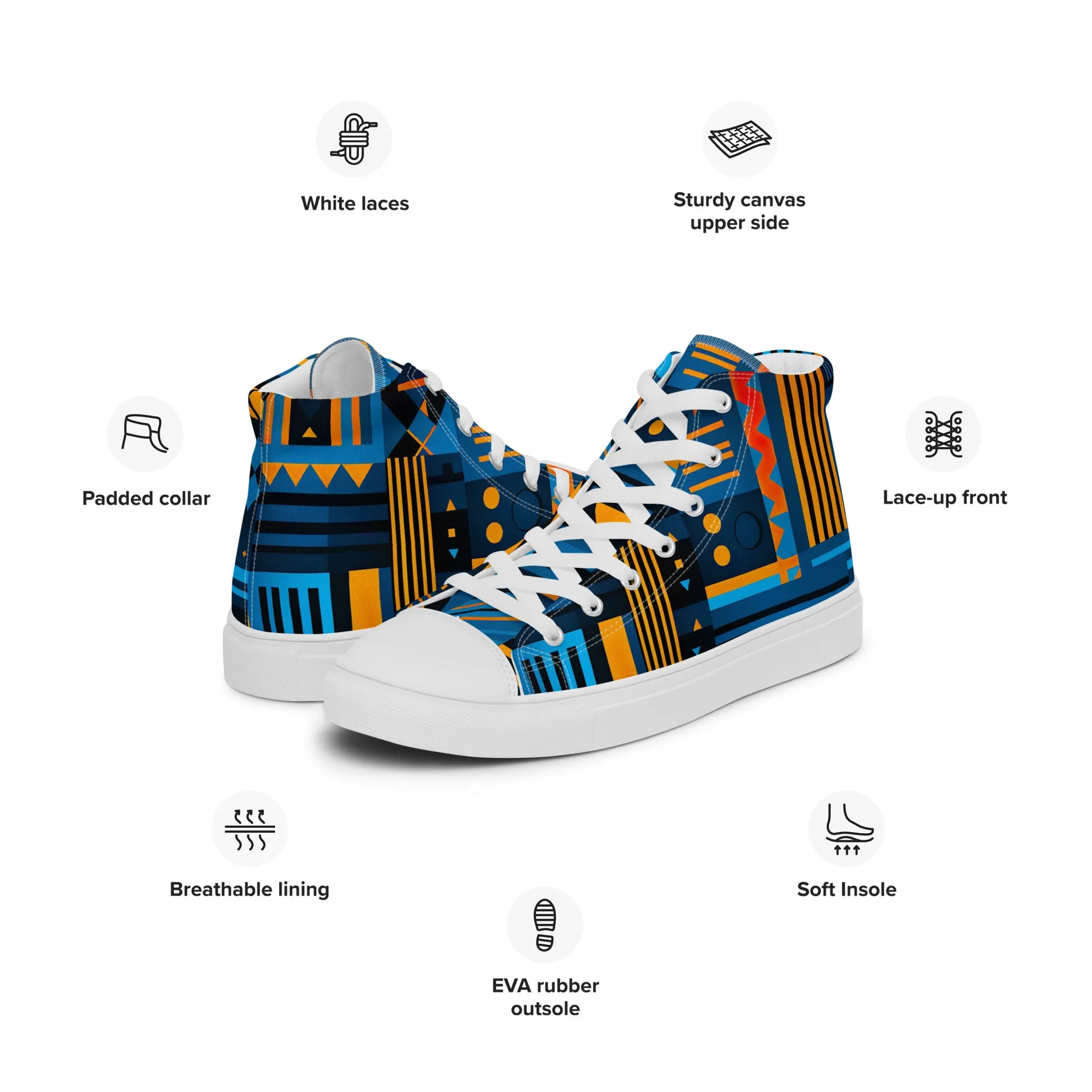 Women’s Blue Kente high top canvas shoes